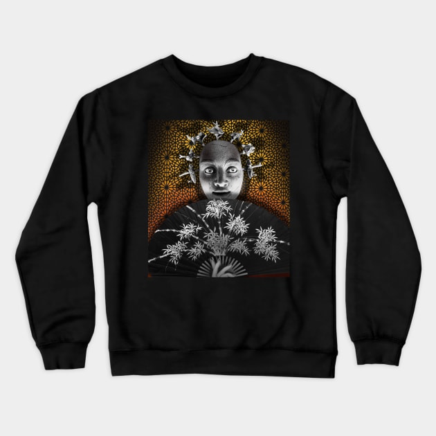 JAPANESE FLOWER FAN RITUAL MASK Crewneck Sweatshirt by Larry Butterworth